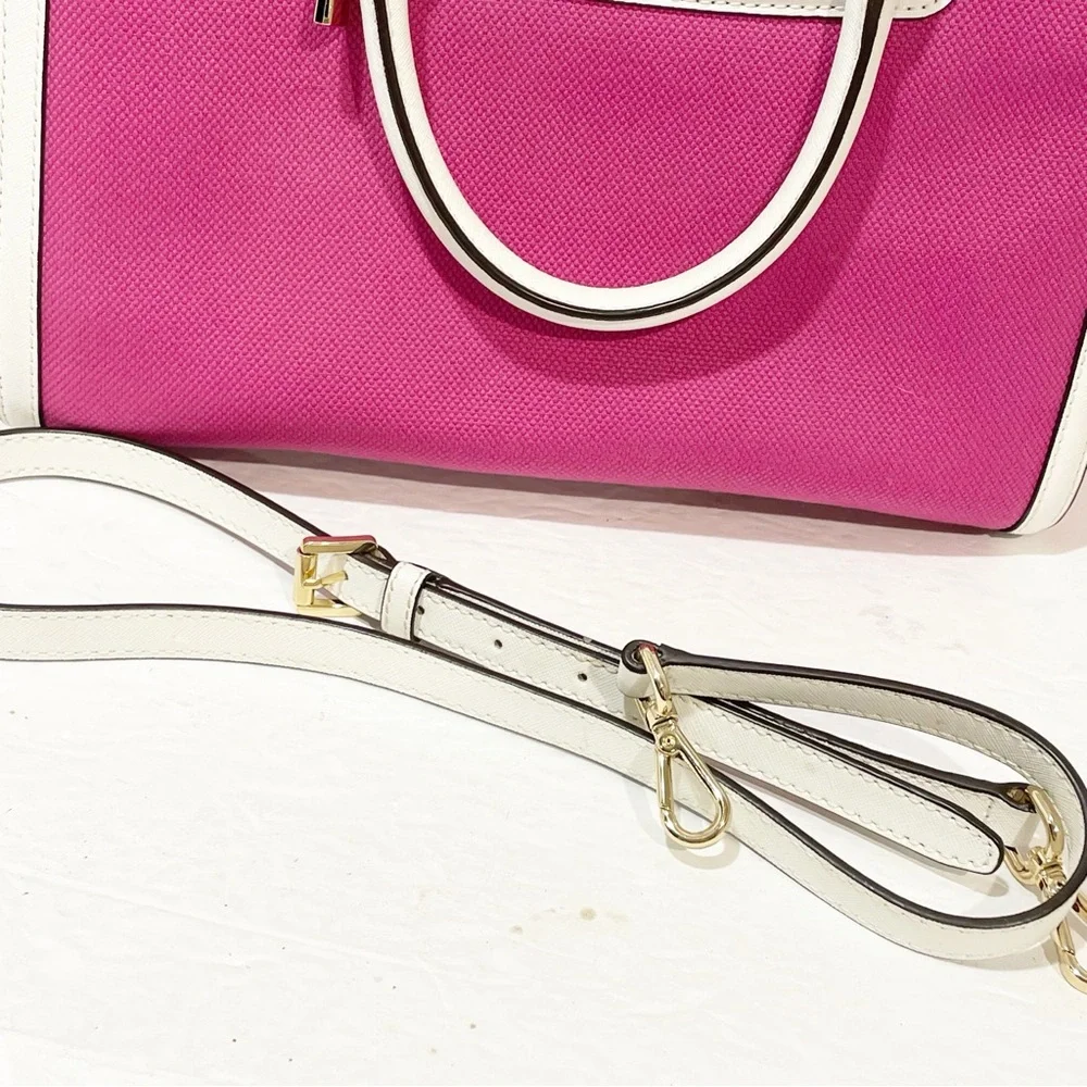 MICHAEL KORS Pink Canvas w/ White Leather Trim‎ Handbag Satchel Crossbody Bag